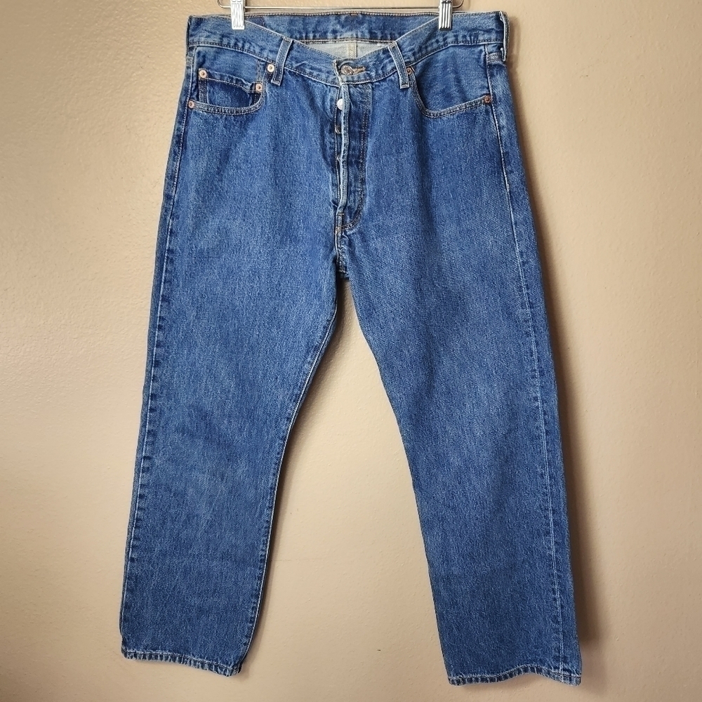 Levis Mens Vintage 90s 501 Button Fly Medium Wash Straight Leg Jeans-Size 36x30